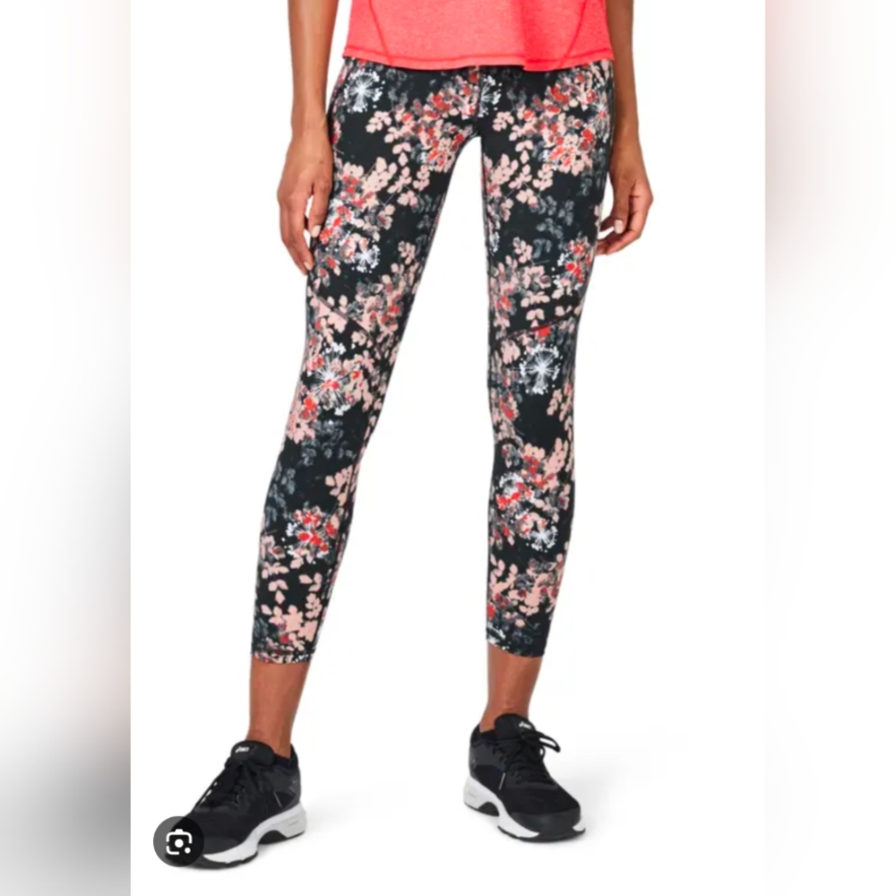 Sweaty Betty Black and Pink Leggings Floral Performance Wear